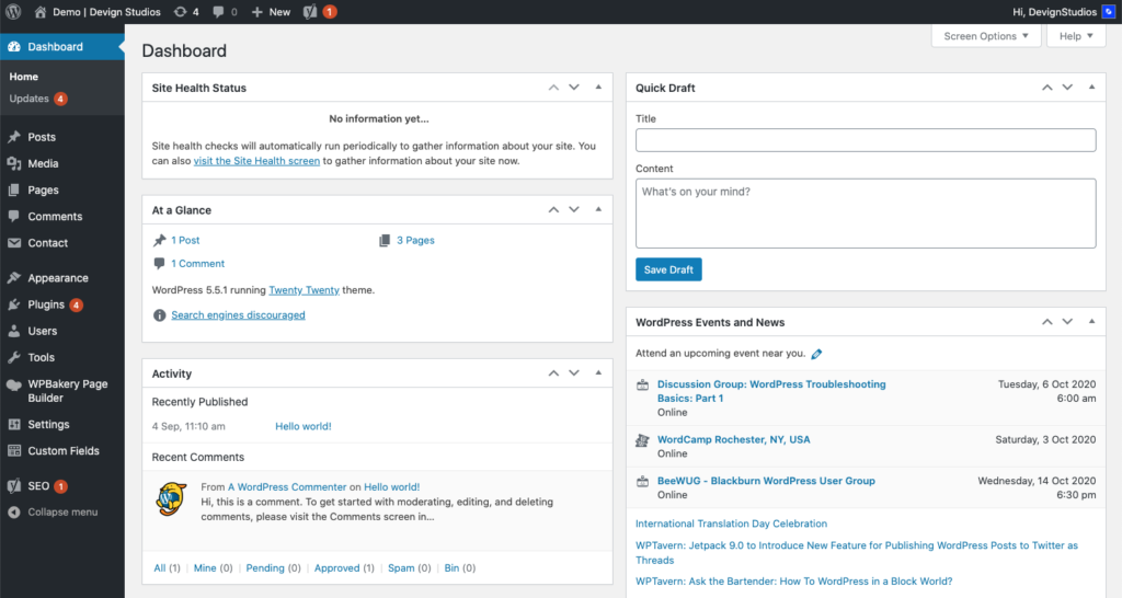 WordPress simple, easy to use dashboard